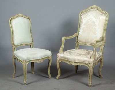 Lot 661 - Set of Eight Rococo Style Painted Dining Chairs