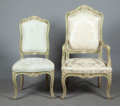 Lot 661 - Set of Eight Rococo Style Painted Dining Chairs