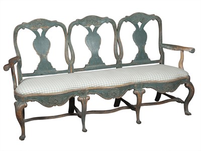 Lot 647 - Rococo Blue-Painted Triple Chairback Settee