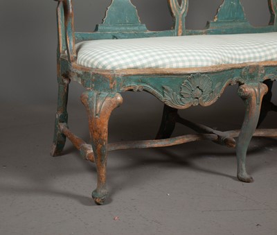 Lot 647 - Rococo Blue-Painted Triple Chairback Settee