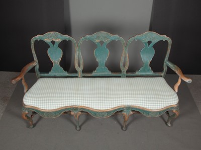 Lot 647 - Rococo Blue-Painted Triple Chairback Settee