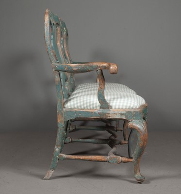 Lot 647 - Rococo Blue-Painted Triple Chairback Settee