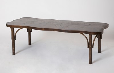 Lot 216 - Philip and Kelvin LaVerne Etched and Patinated Bronze and Pewter Coffee Table