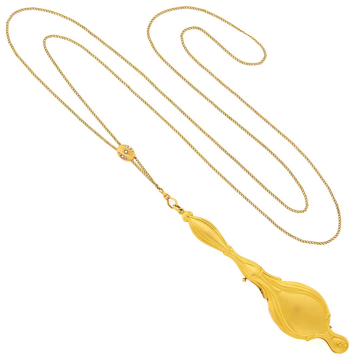 Lot 1159 - Low Karat Gold and Split Pearl Lorgnette Pendant with Long Chain Necklace