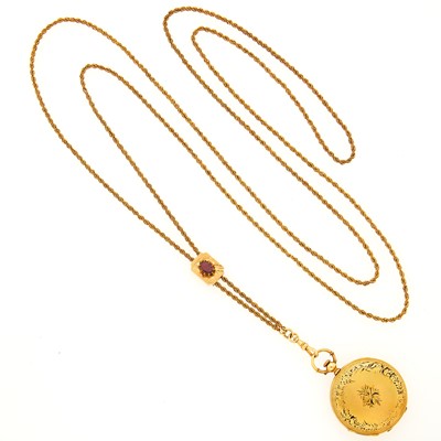 Lot 1161 - Gold Hunting Case Pocket Watch with Gold-Filled and Garnet Fob Chain