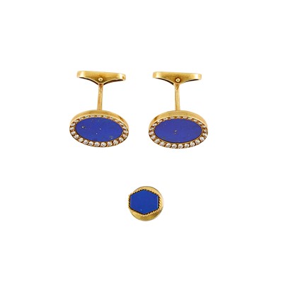 Lot 2112 - Pair of Gold, Lapis and Diamond Cufflinks and Tie Tac, France
