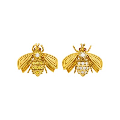 Lot 10 - Tiffany & Co. Pair of Gold, Diamond and Yellow Sapphire Bee Pins