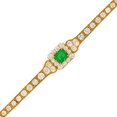 Lot 107 - Antique Gold, Emerald and Diamond Bracelet