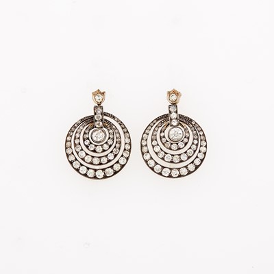 Lot 1133 - Pair of Silver, Gold and Diamond Pendant-Earrings