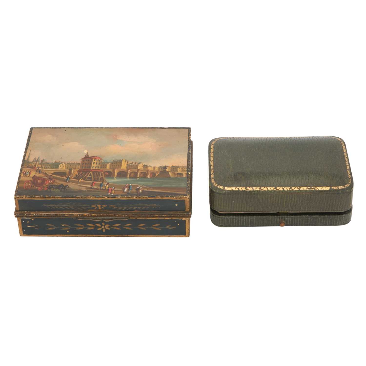 Lot 443 - Enamel Duck Cane Handle; Together with a Painted Metal Box