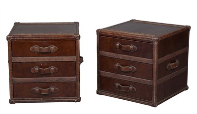 Lot 315 - Pair of Leather Three Drawer Side tables