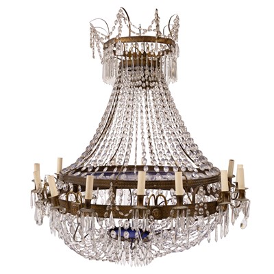 Lot 285 - Continental Colorless and Blue Glass and Gilt-Metal Eighteen-Light Chandelier