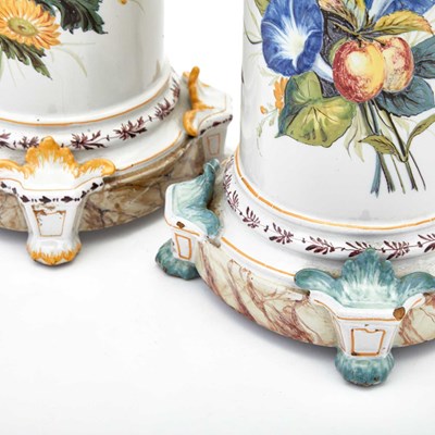 Lot 447 - Pair of Continental Floral Decorated Faience Lamps