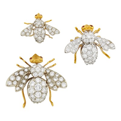 Lot 195 - Herbert Rosenthal Three Two-Color Gold and Diamond Bee Pins
