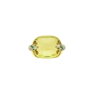 Lot 7 - Pomellato Gold, Yellow Topaz, Green Garnet, Colored Diamond and Diamond Ring
