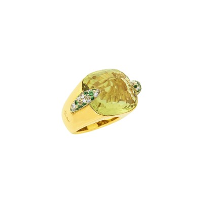 Lot 7 - Pomellato Gold, Yellow Topaz, Green Garnet, Colored Diamond and Diamond Ring