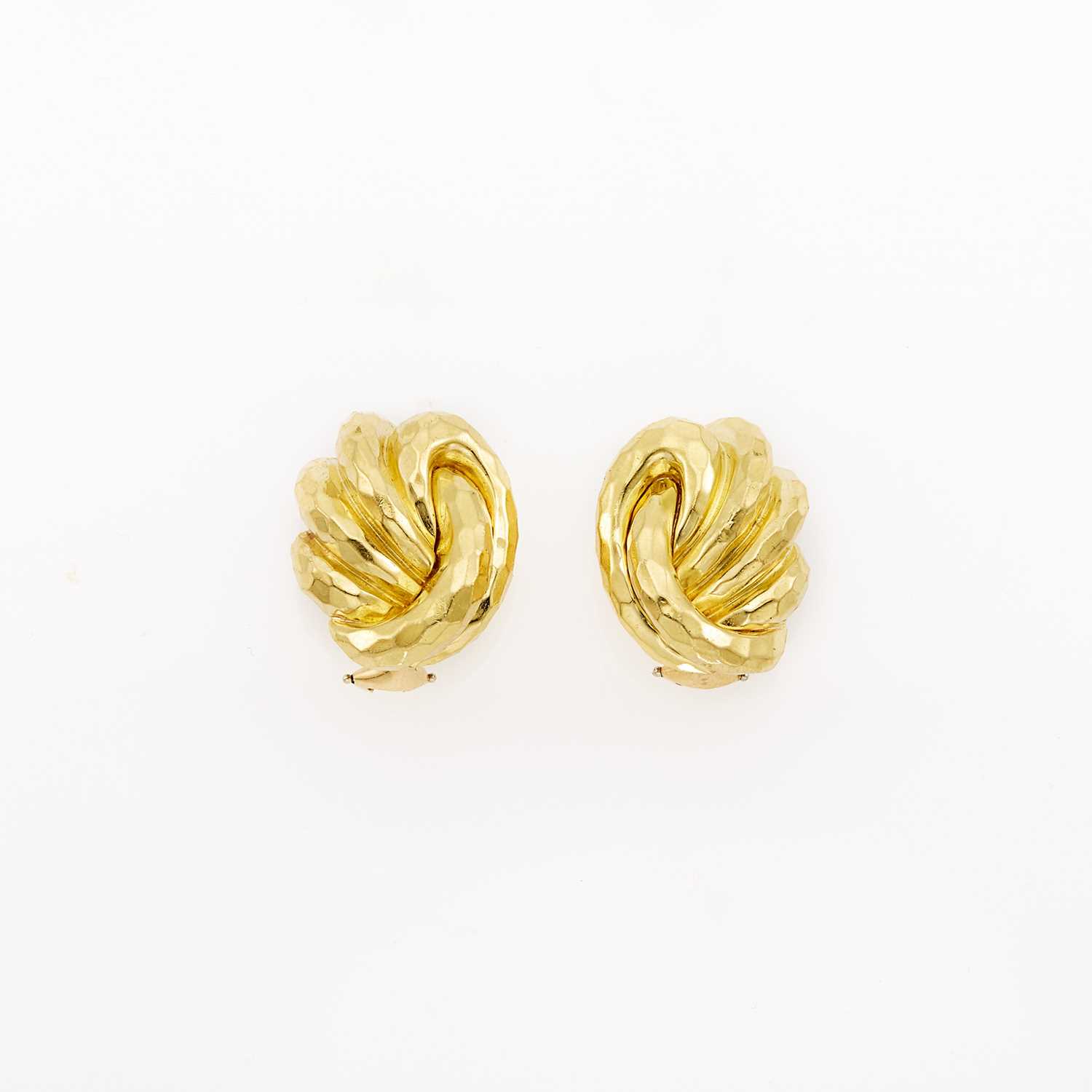 Lot 1036 - Henry Dunay Pair of Hammered Gold Earclips