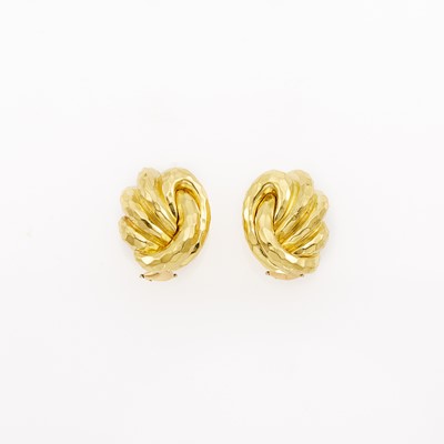 Lot 1036 - Henry Dunay Pair of Hammered Gold Earclips