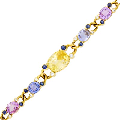 Lot 133 - Gold, Multicolored Sapphire, Cabochon Sapphire and Diamond Bracelet