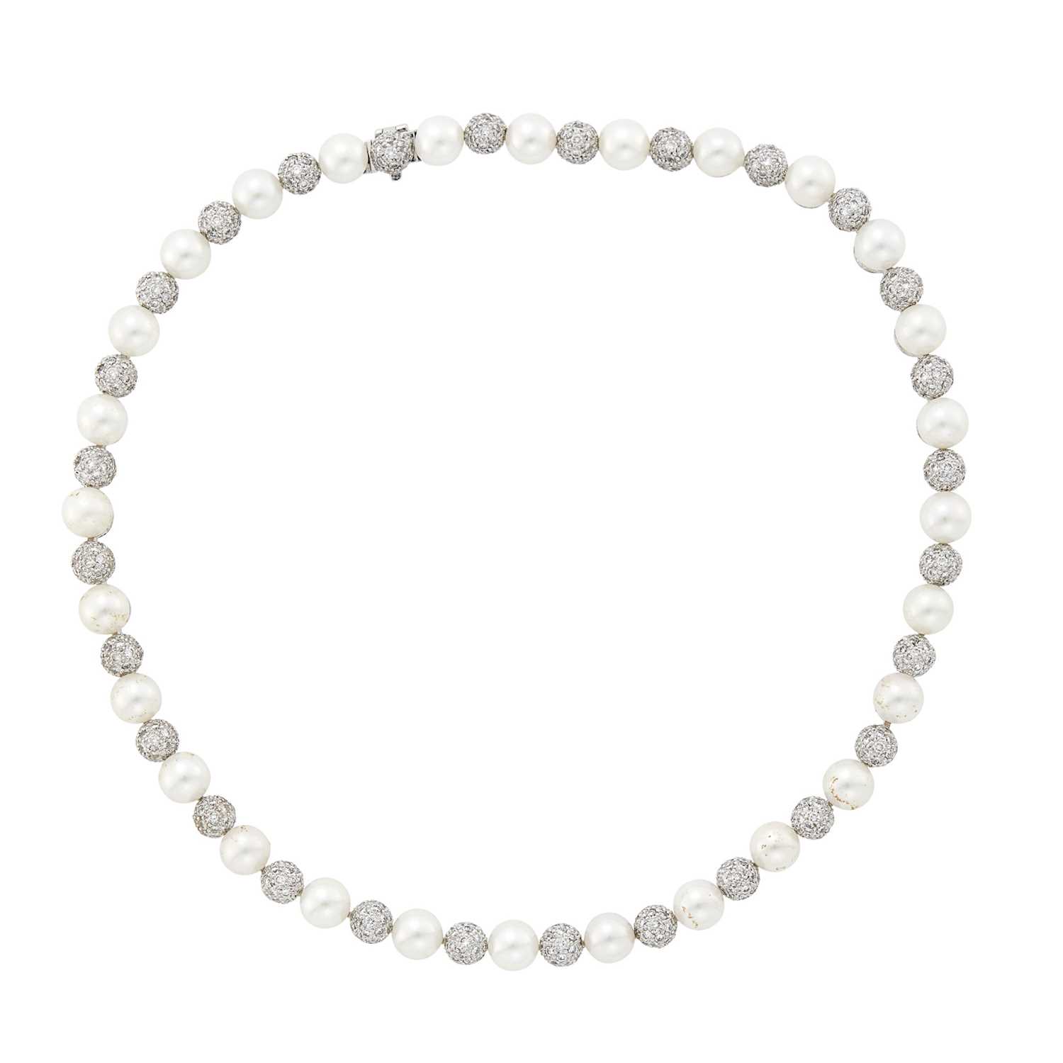 Lot 50 - White Gold, Cultured Pearl and Diamond Necklace