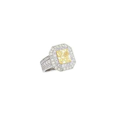 Lot 81 - White Gold, Fancy Light Yellow Diamond and Diamond Ring