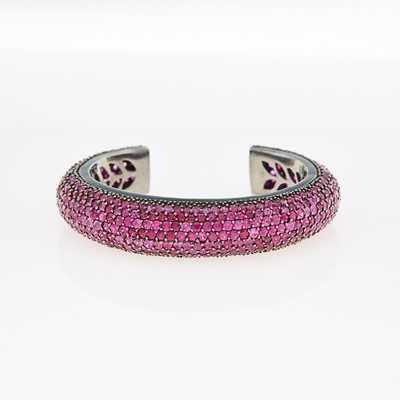 Lot 1108 - Matthew Campbell Laurenza Blackened Silver, Ruby and Pink Sapphire Bangle Bracelet