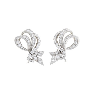 Lot 231 - Bulgari Pair of Platinum and Diamond Bow Earrings