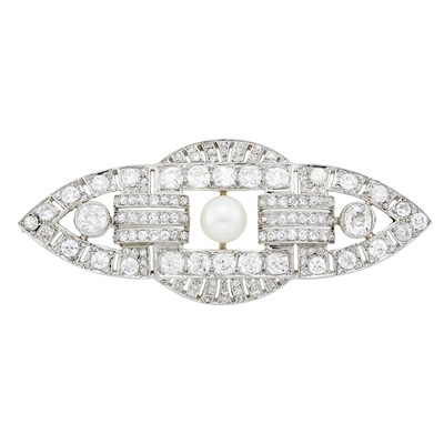 Lot 1047 - Platinum, Button Pearl and Diamond Brooch