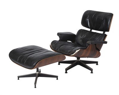 Lot 199 - Charles & Ray Eames Upholstered Rosewood Lounge Chair "670" and Ottoman "671"