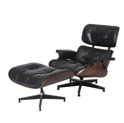 Lot 220 - Charles & Ray Eames Upholstered Rosewood Lounge Chair "670" and Ottoman "671"