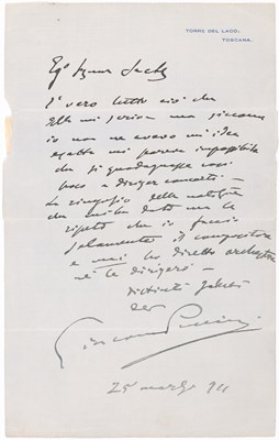 Lot 588 - An autograph letter from Puccini