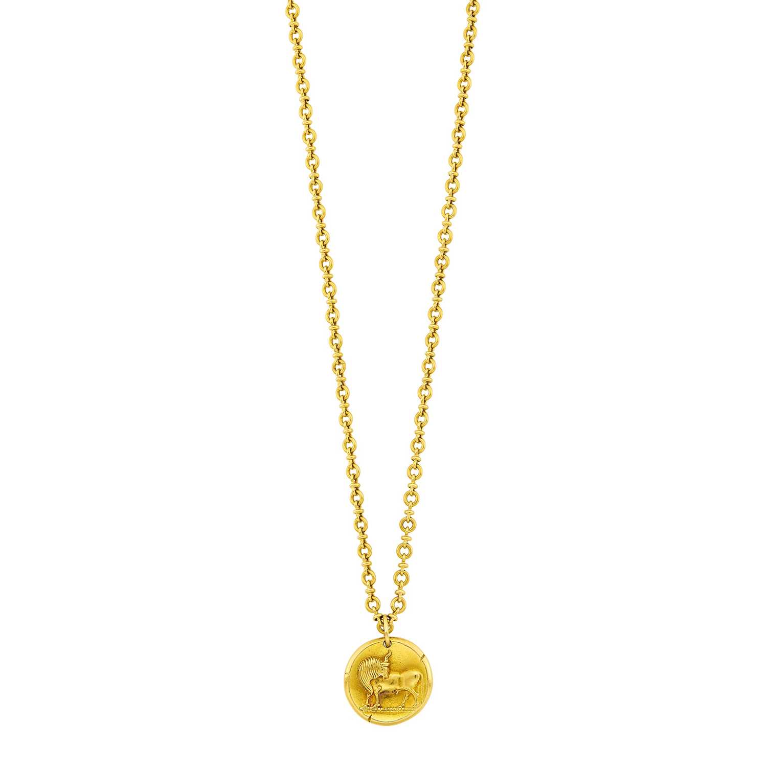 Lot 1 - Van Cleef & Arpels Gold 'Capricorn' Pendant with Long Gold Chain Necklace, France