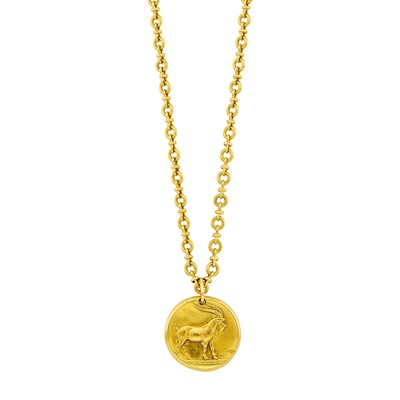 Lot 1 - Van Cleef & Arpels Gold 'Capricorn' Pendant with Long Gold Chain Necklace, France