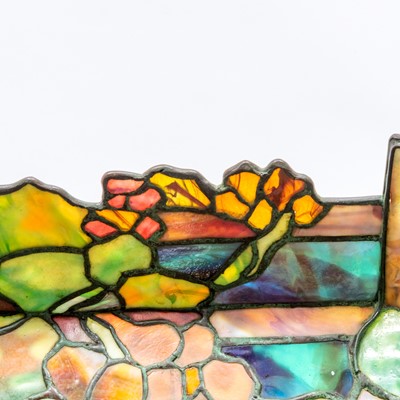 Lot 502 - Tiffany Studios Bronze and Leaded Glass Nasturtium Trellis Chandelier