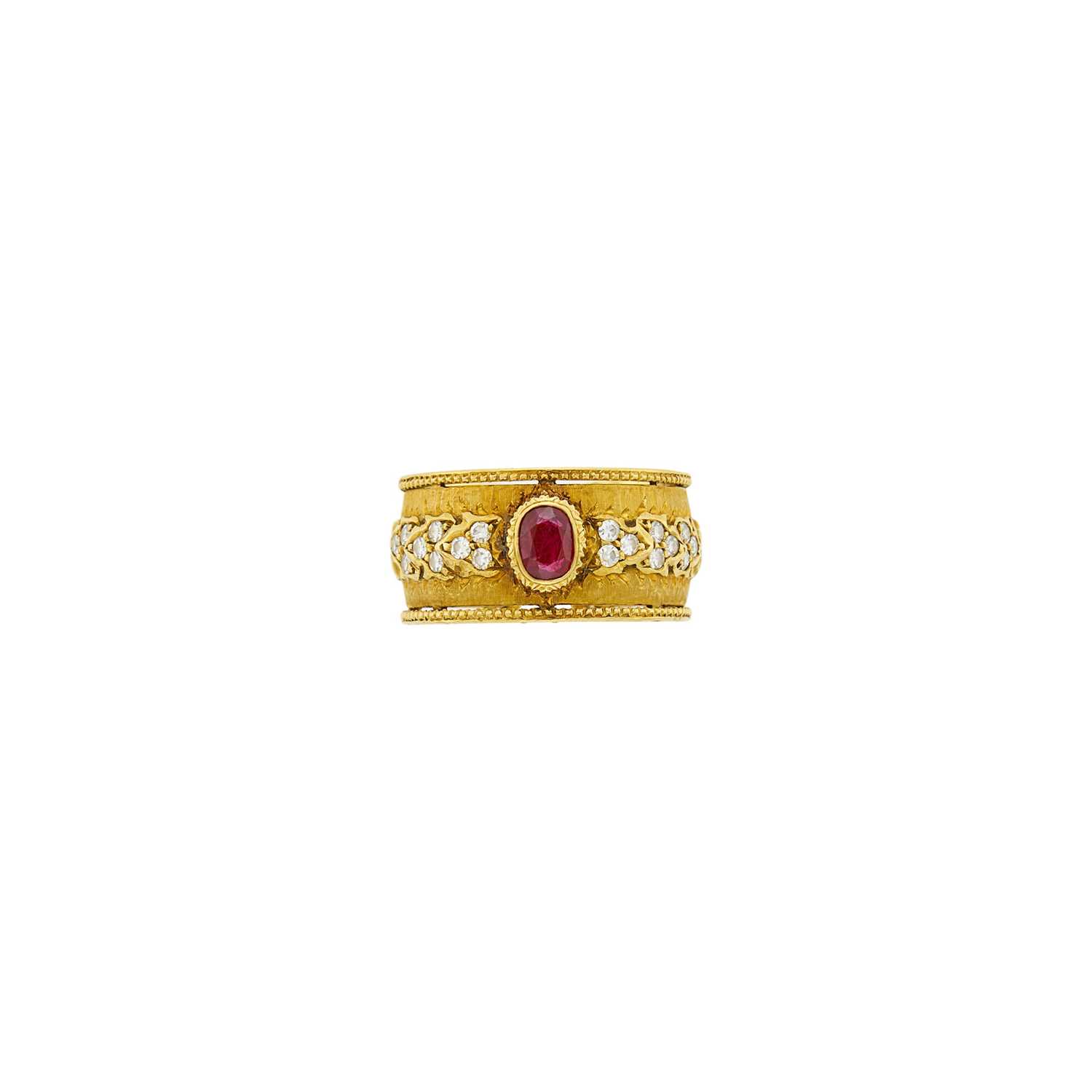 Lot 19 - Buccellati Gold, Ruby and Diamond Band Ring