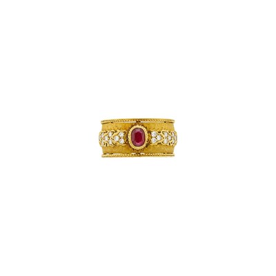 Lot 19 - Buccellati Gold, Ruby and Diamond Band Ring