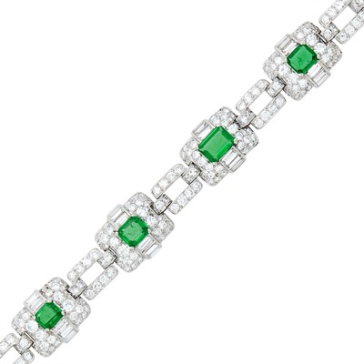 Lot 232 - Platinum, Emerald and Diamond Bracelet