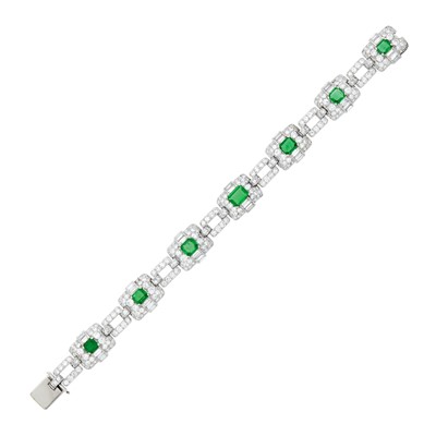 Lot 232 - Platinum, Emerald and Diamond Bracelet