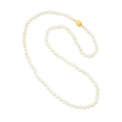Lot 1157 - Long Cultured Pearl Necklace with Gold Clasp