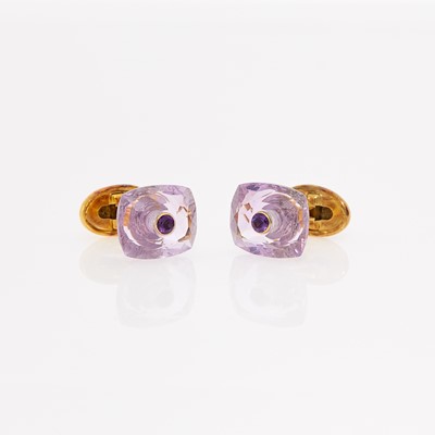 Lot 1095 - Pair of Gold and Amethyst Cufflinks