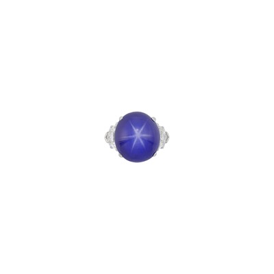 Lot 222 - Marcus & Co. Platinum, Star Sapphire and Diamond Ring