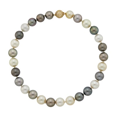 Lot 77 - South Sea, Golden and Tahitian Gray Cultured Pearl Necklace with Gold and Diamond Ball Clasp