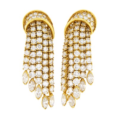 Lot 141 - Fred Paris Pair of Gold and DIamond Fringe Earclips