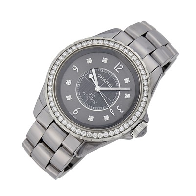 Lot 109 - Chanel Gray Ceramic, Stainless Steel and Diamond 'J12' Wristwatch, Ref. H2566