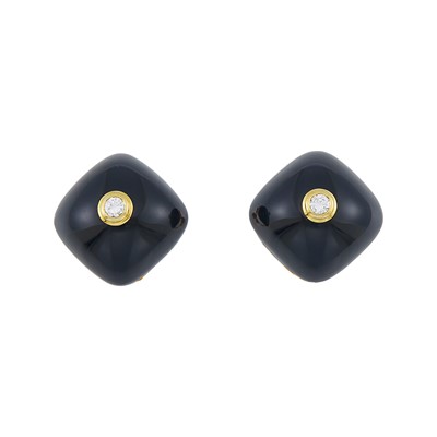 Lot 2021 - Pair of Gold, Black Onyx and Diamond Dome Earclips