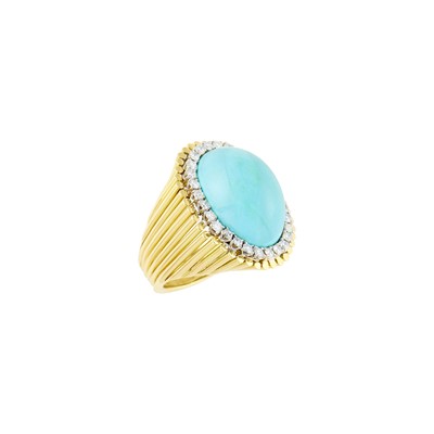 Lot 27 - Two-Color Gold, Turquoise and Diamond Ring