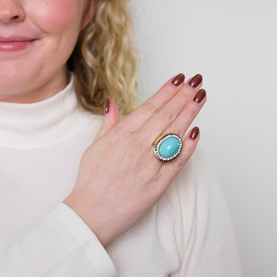 Lot 27 - Two-Color Gold, Turquoise and Diamond Ring