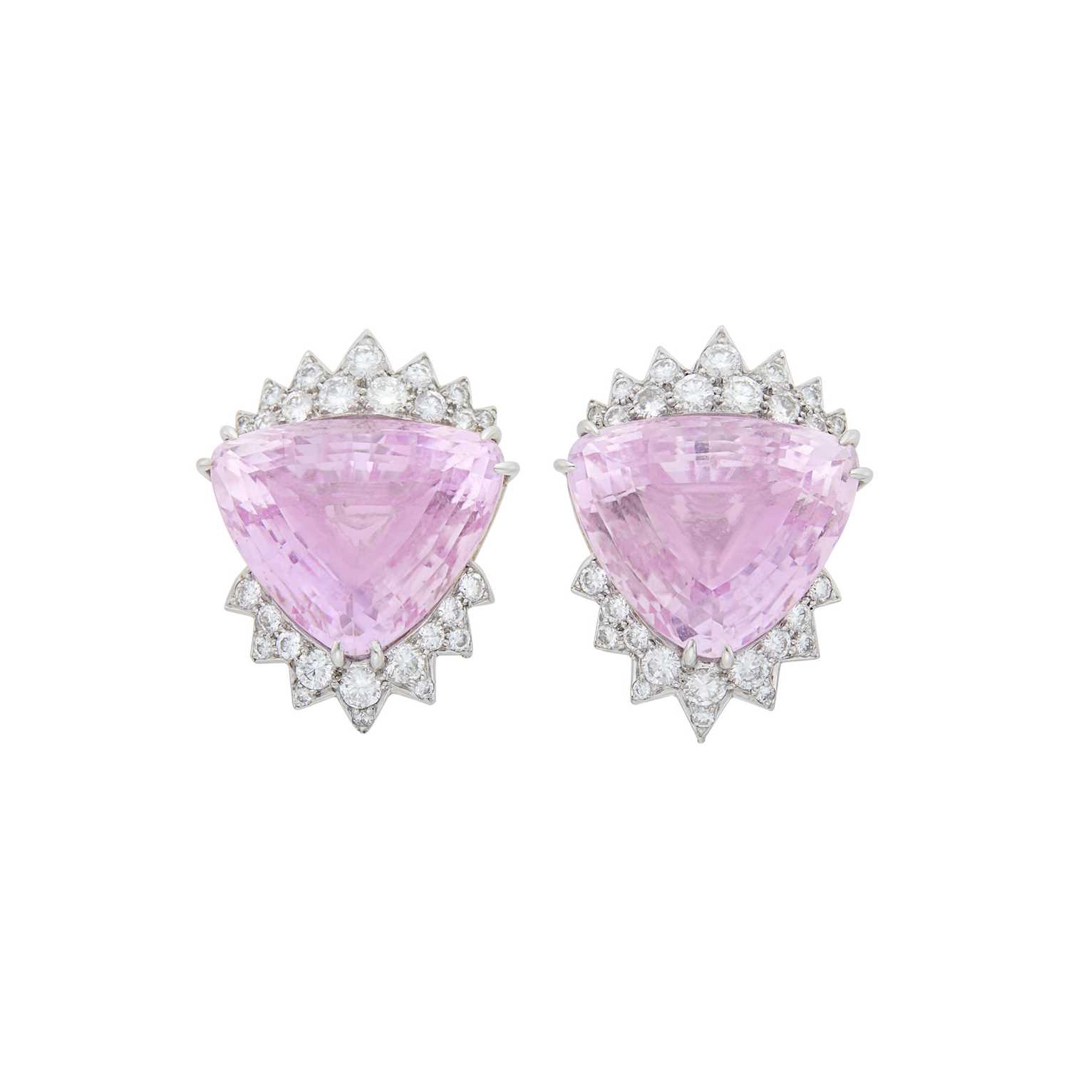 Lot 48 - Pair of Platinum, Kunzite and Diamond Earclips