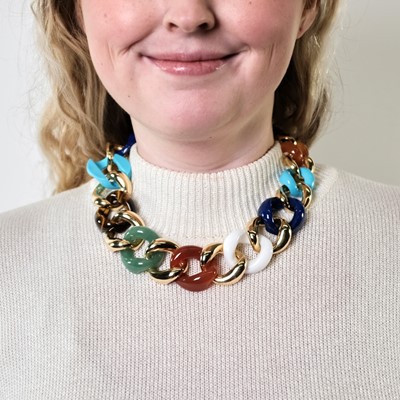 Lot 47 - Seaman Schepps Gold and Multicolored Hardstone 'Classic Link' Necklace