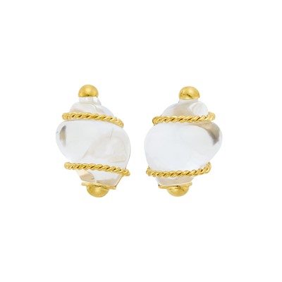 Lot 125 - Seaman Schepps Pair of Gold and Rock Crystal 'Small Turbo Shell' Earrings